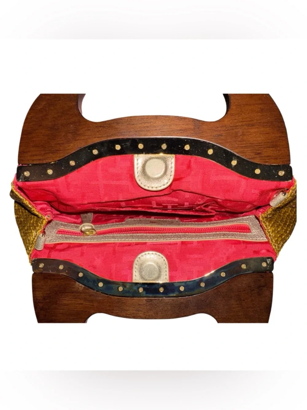 Elaine Turner Woven Straw Clutch with Wooden Handle, beachy, like new! - Picture 3 of 6